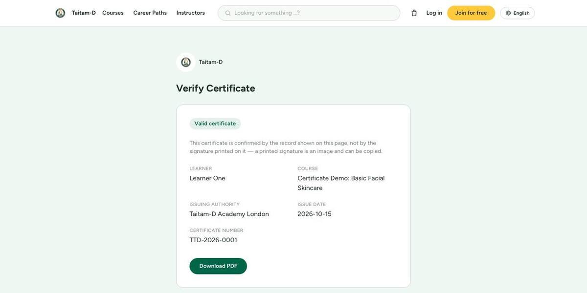 The public certificate verification page: the record that confirms a certificate is valid
